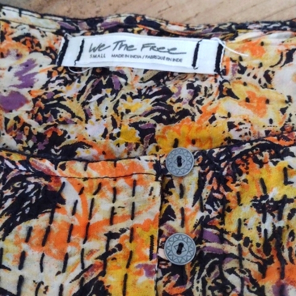 We The Free Orange Floral Cool Meadow Long Sleeve Flowy Blouse Size S - Picture 12 of 13